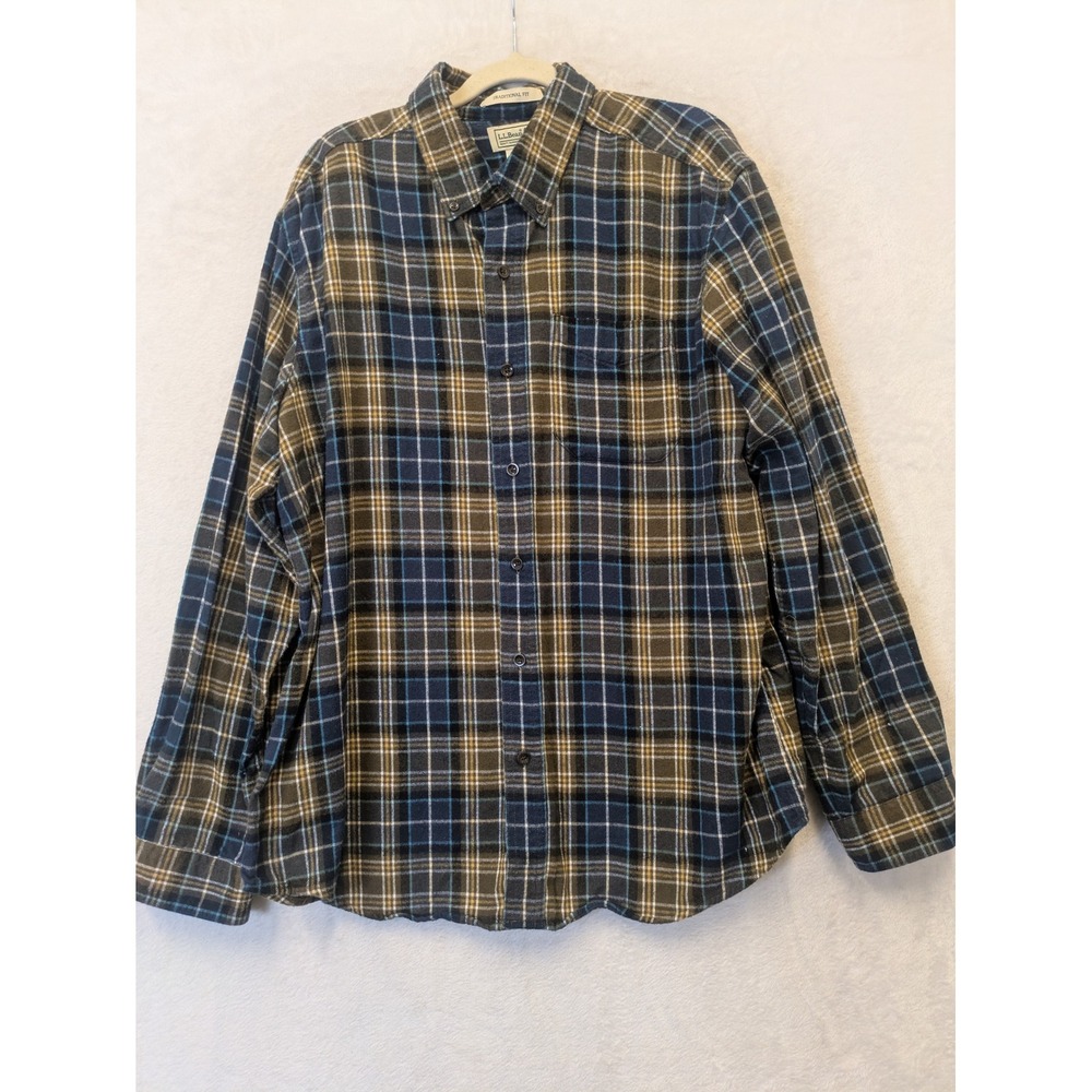 LL Bean Traditional Fit Flannel Shirt‎ Mens L Reg Plaid Long Sleeve Button Down